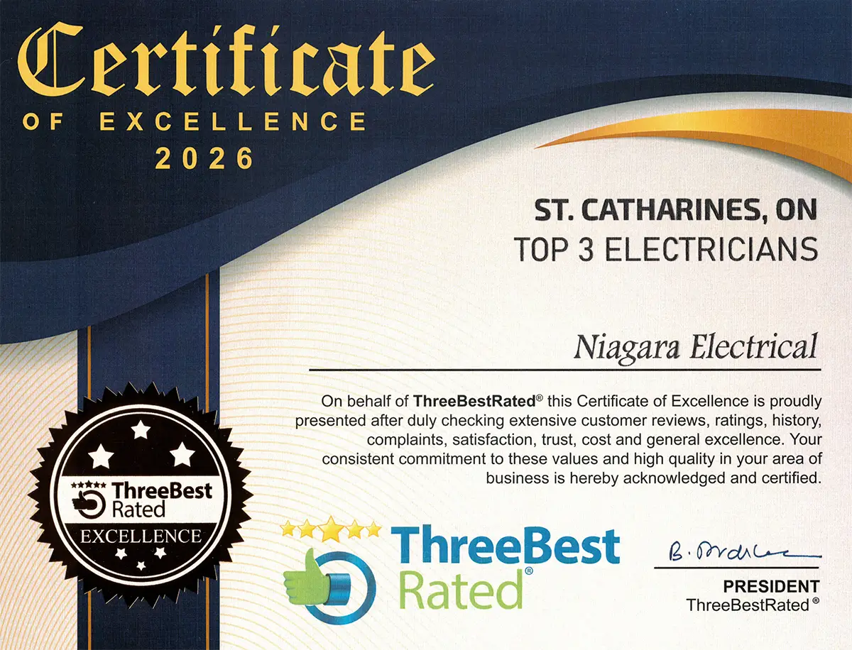 Certificate of Excellence 2026 St. Catherines Electrical